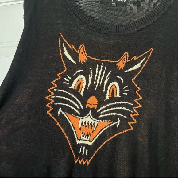 SOURPUSS black crew neck knit cat graphic long sleeve pullover sweater - Picture 3 of 4